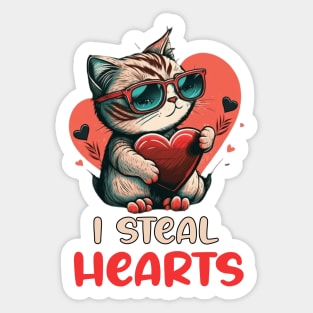 Funny Valentines day Saying - I Steal Hearts Valentine Day Gift For Cat Lovers Sticker